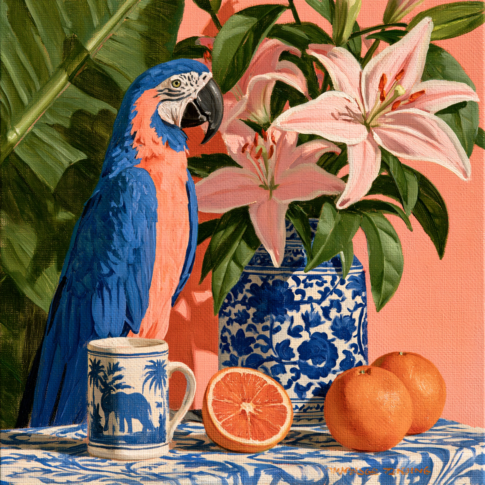 Macaw with Pink Lilies jigsaw puzzle