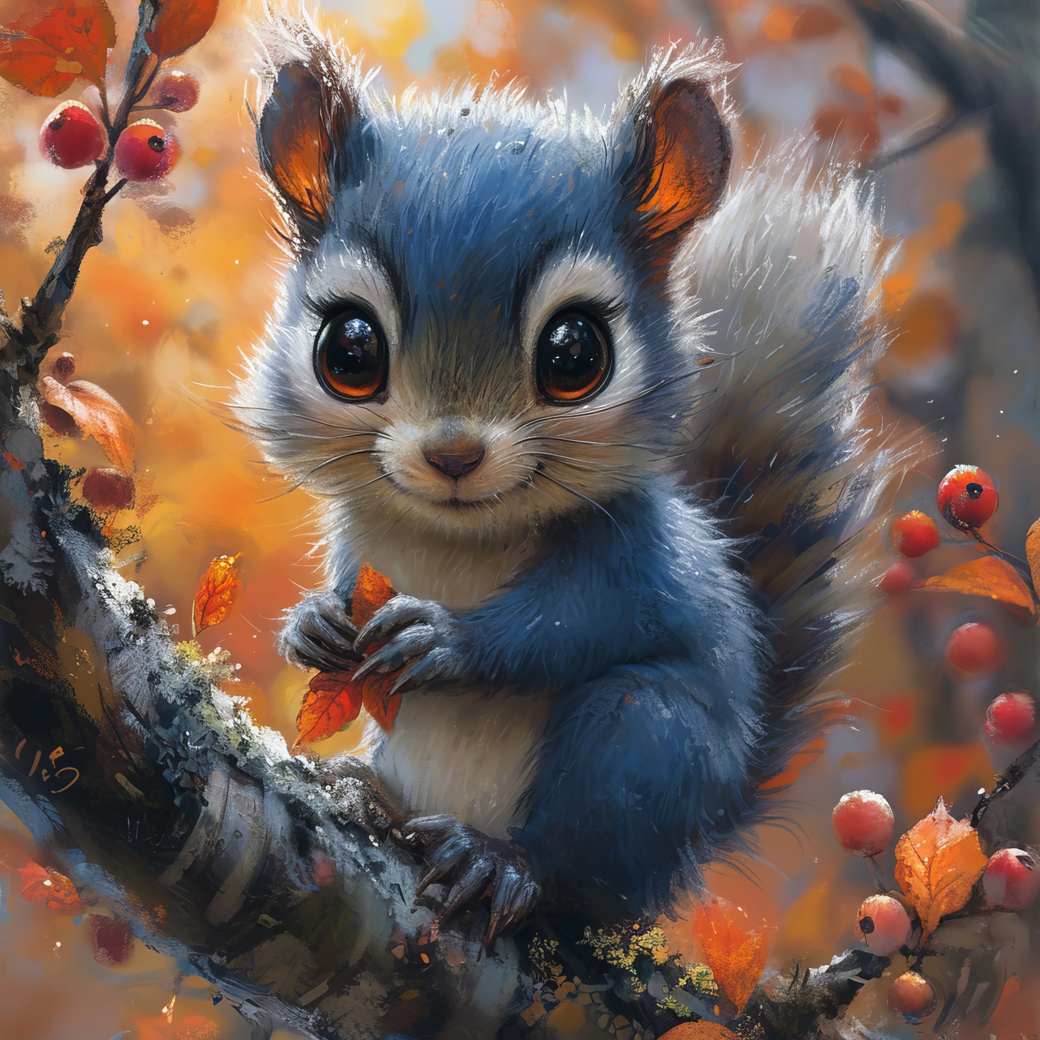 Blue Squirrel Among Rowan Berries jigsaw puzzle