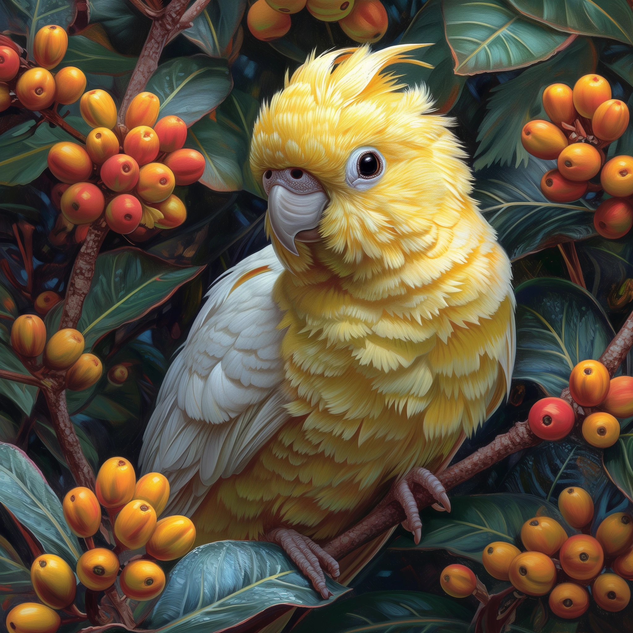 Golden Cockatoo Among Berries jigsaw puzzle