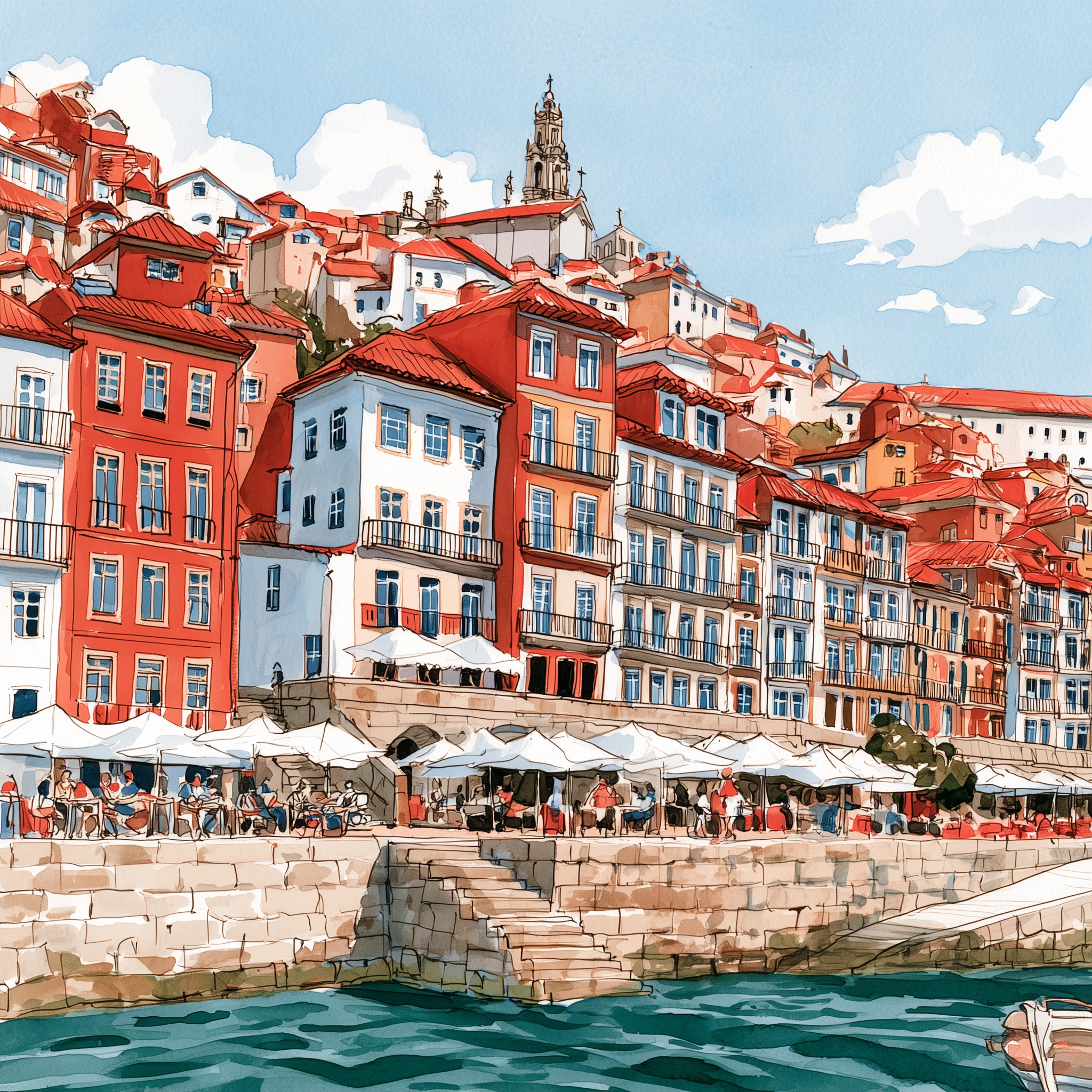 Waterfront Café Under Red Roofs jigsaw puzzle