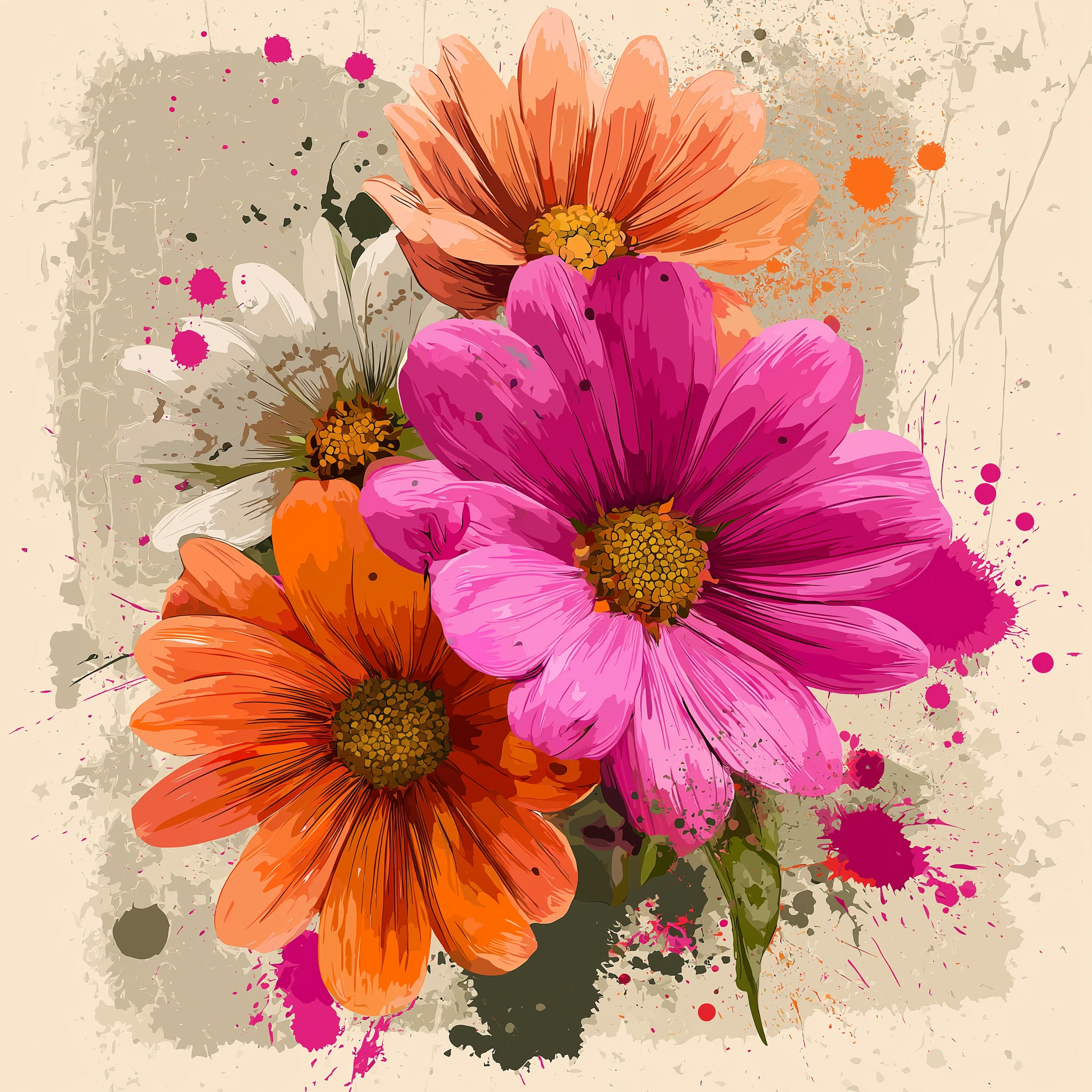 Gerbera Daisies in Watercolor Splashes jigsaw puzzle