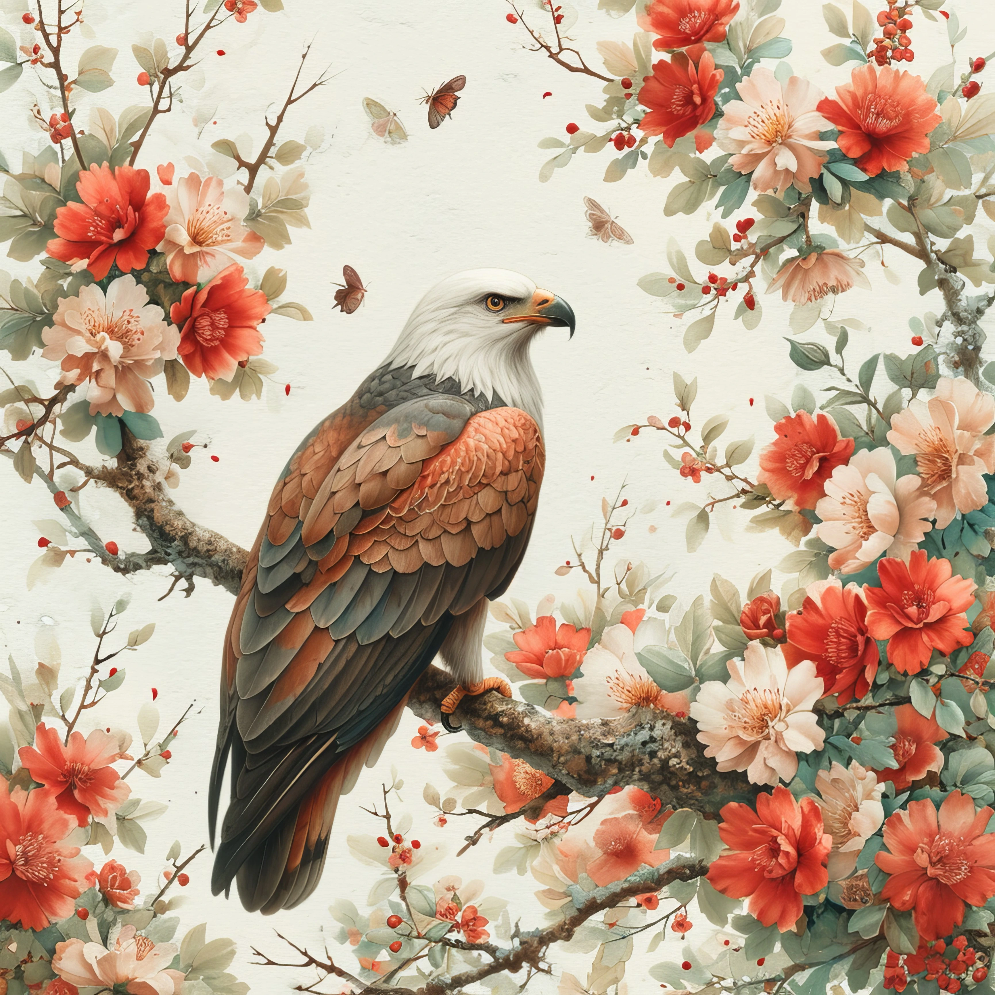 Bald Eagle in Coral Blossoms jigsaw puzzle