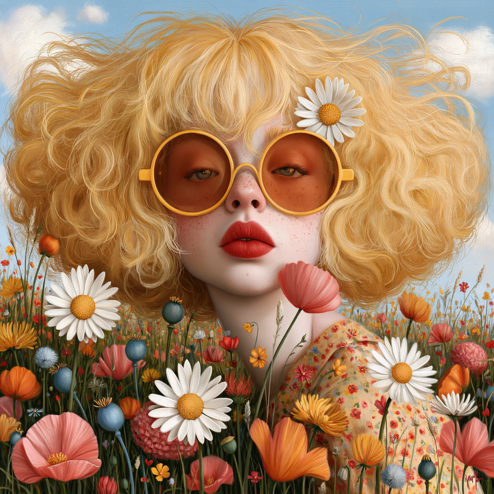 Girl in Sunglasses Among Wildflowers jigsaw puzzle