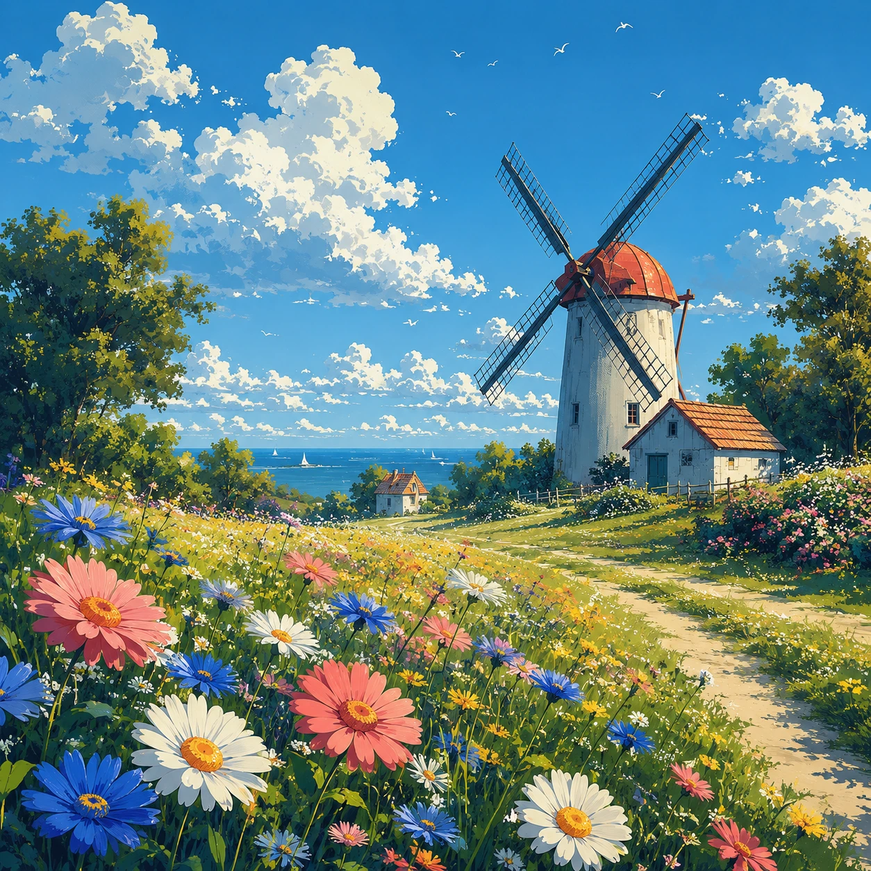 Windmill by the Sea in Bloom jigsaw puzzle