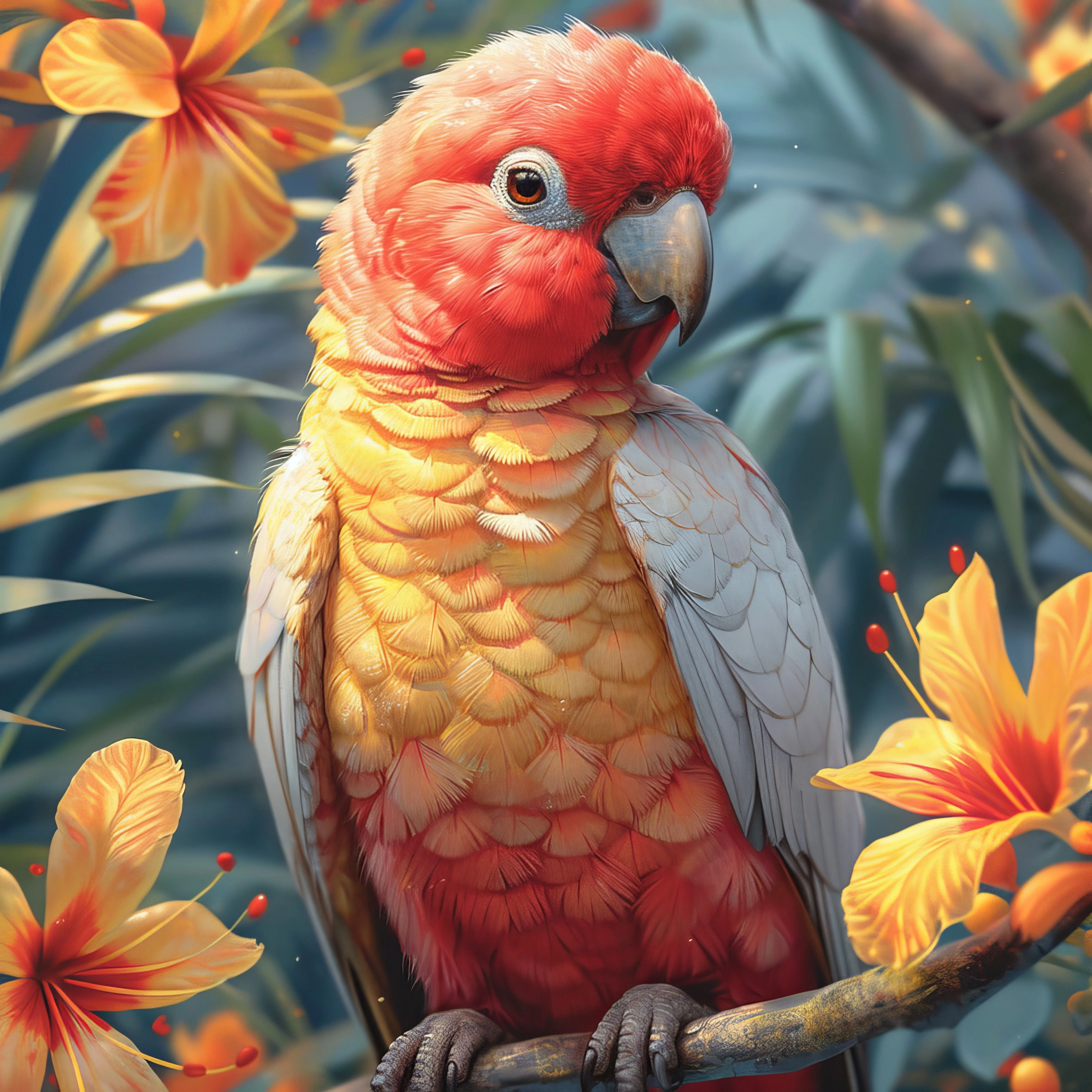 Scarlet Parrot Among Tropical Blooms jigsaw puzzle