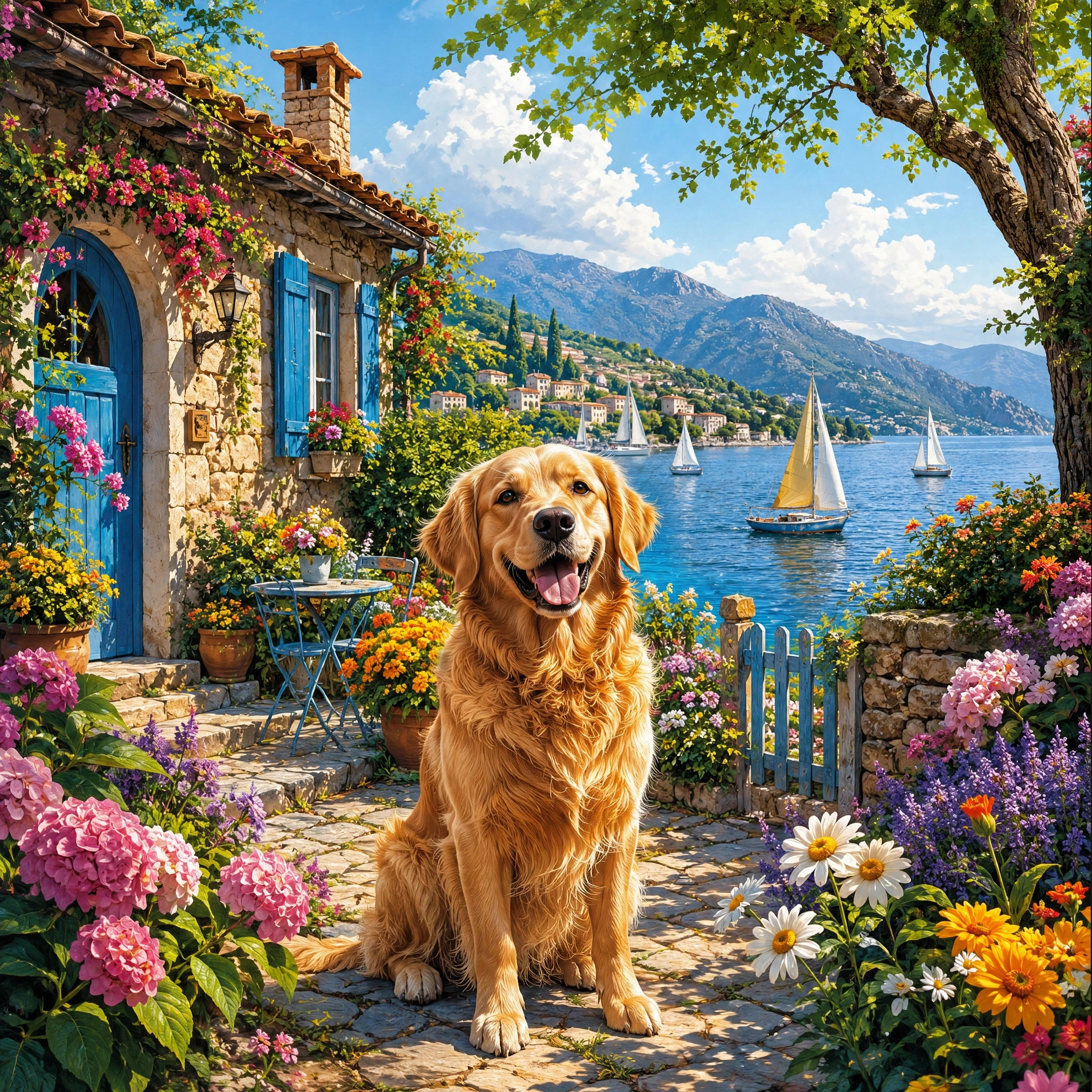 Golden Retriever's Lake House View jigsaw puzzle