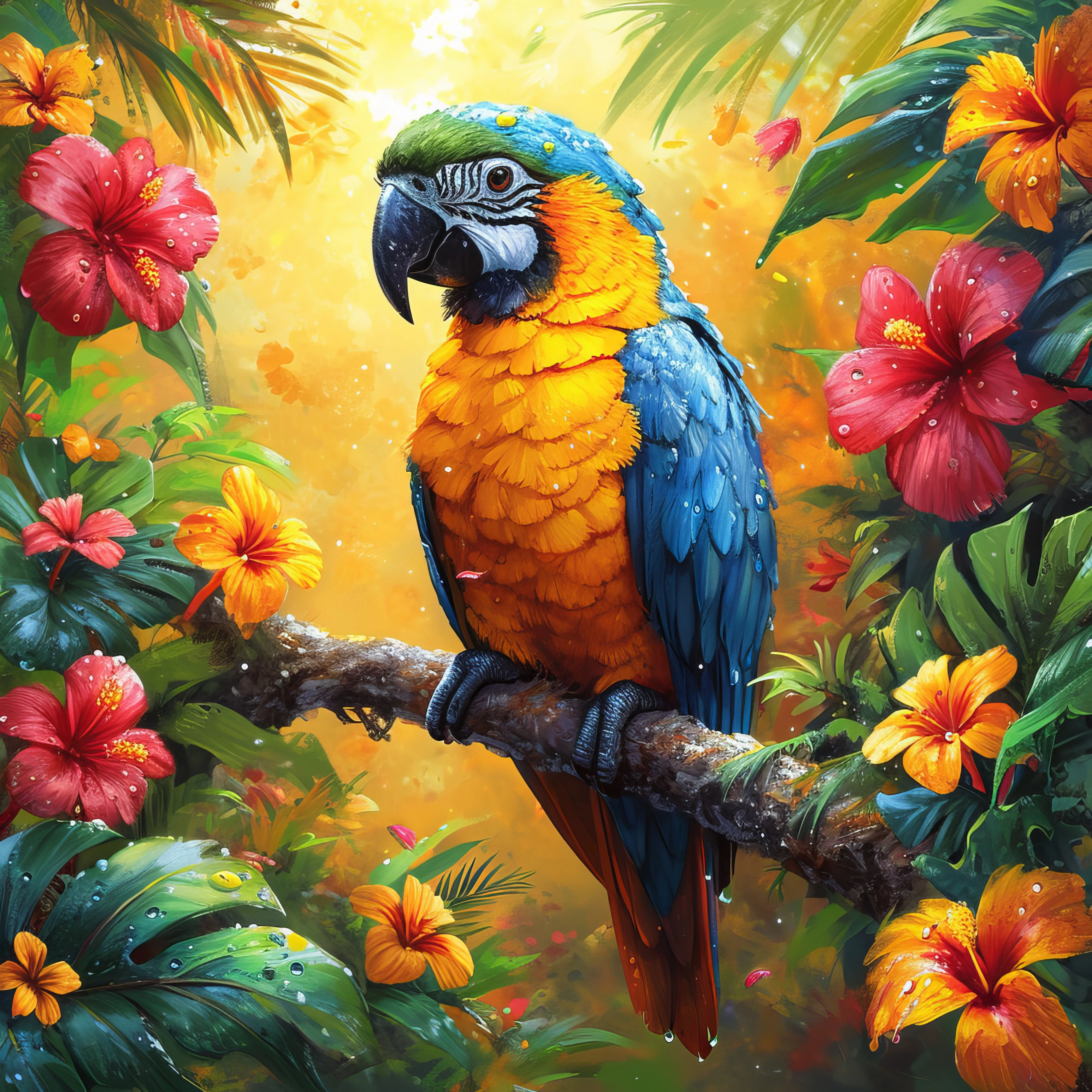 Blue and Gold Macaw in Bloom jigsaw puzzle