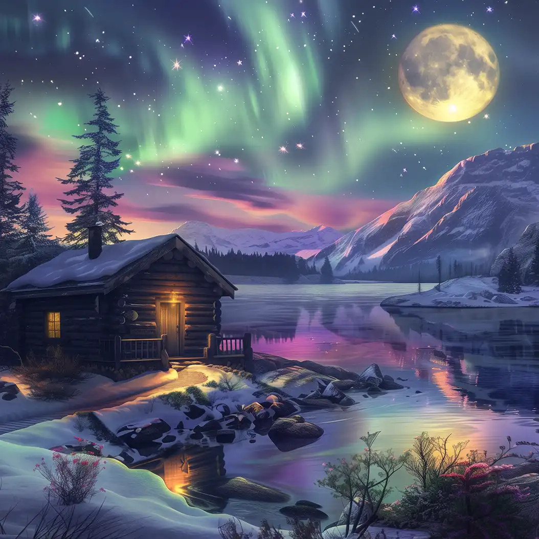 Log Cabin In The Snowy Mountains