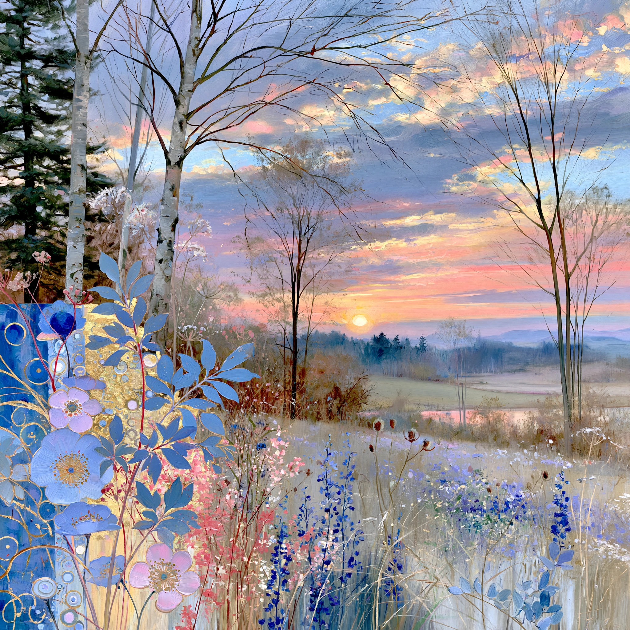 Wildflowers at Sunrise Over Misty Fields jigsaw puzzle