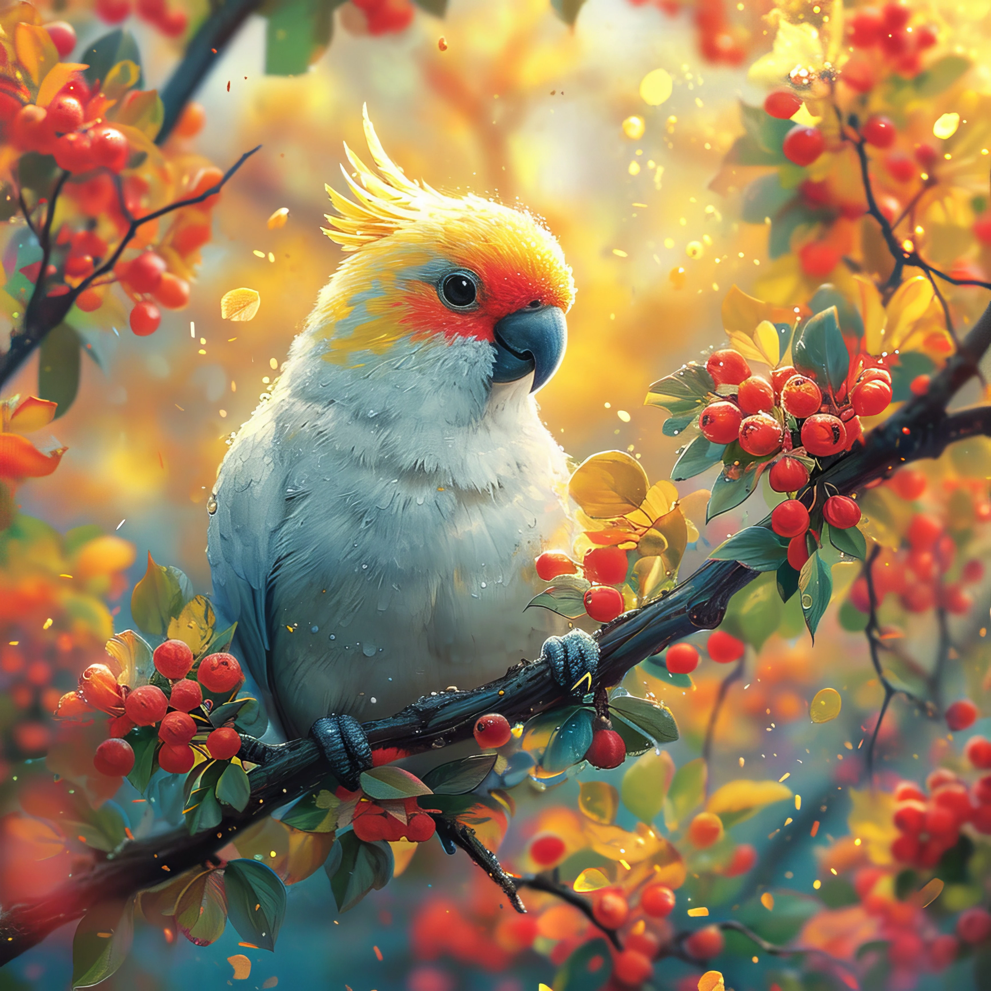 Sulphur-crested Cockatoo Among Rowan Berries jigsaw puzzle