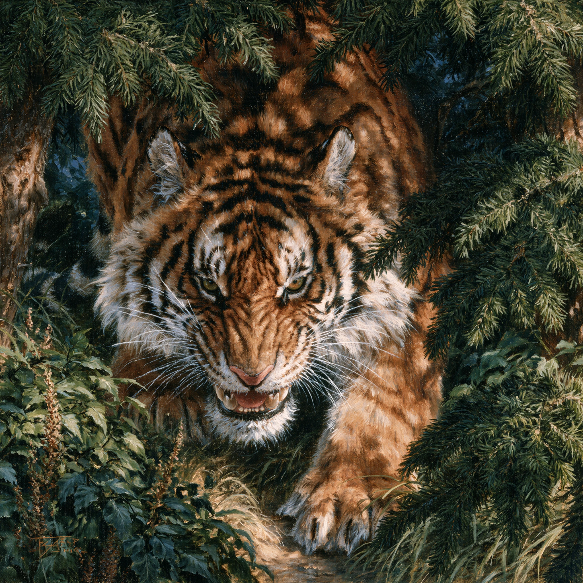 Tiger Emerging Through Green Shade jigsaw puzzle
