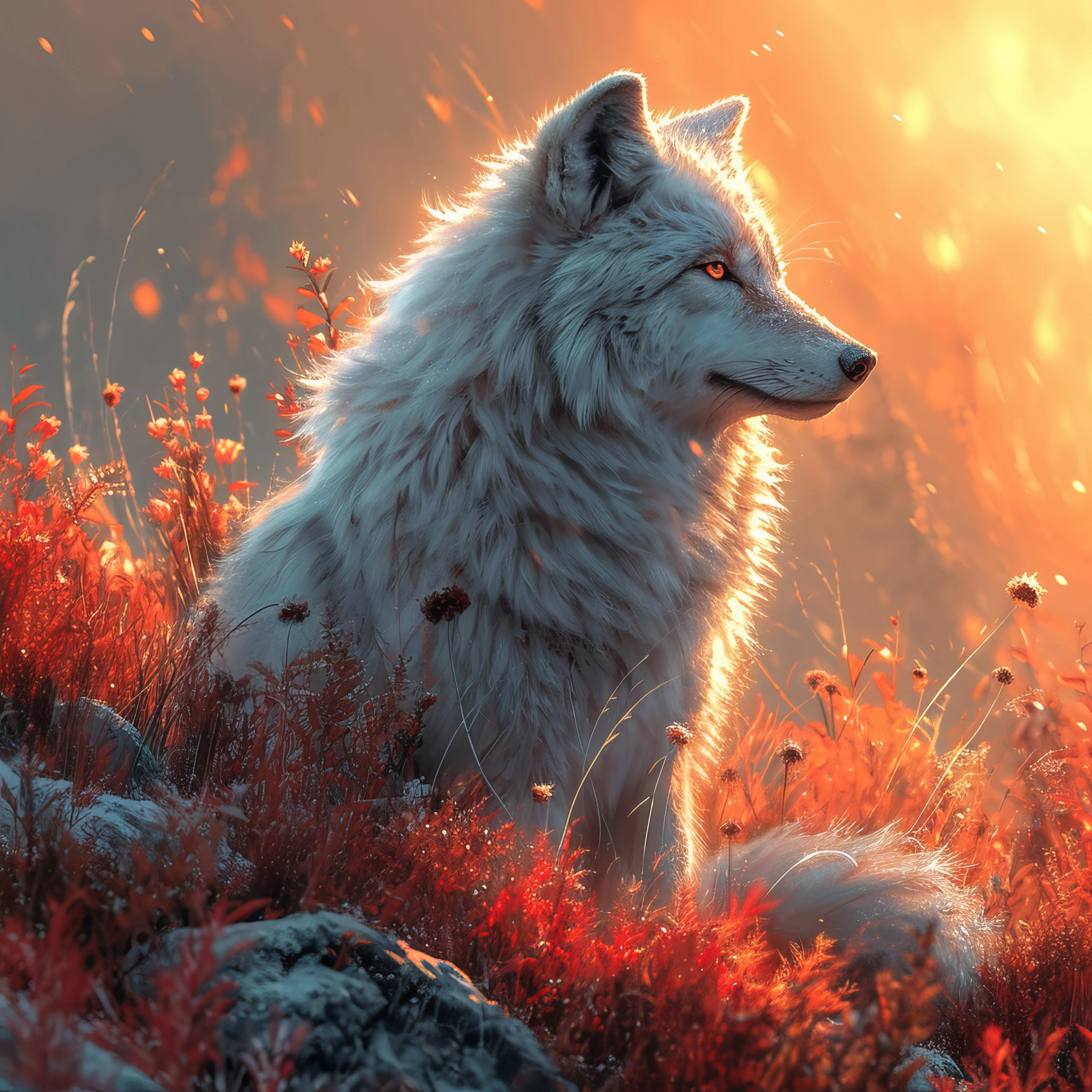 White Wolf Among Autumn Embers jigsaw puzzle