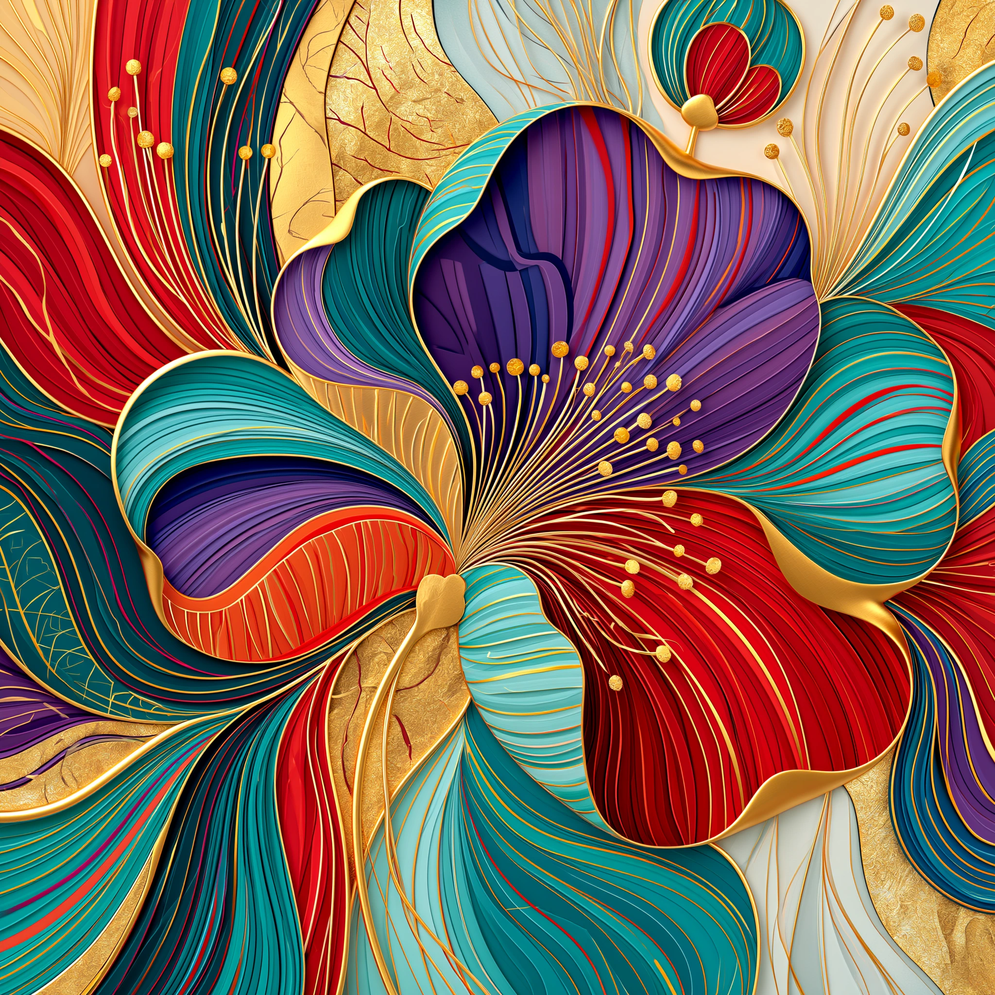 Layered Blooms in Teal and Crimson jigsaw puzzle