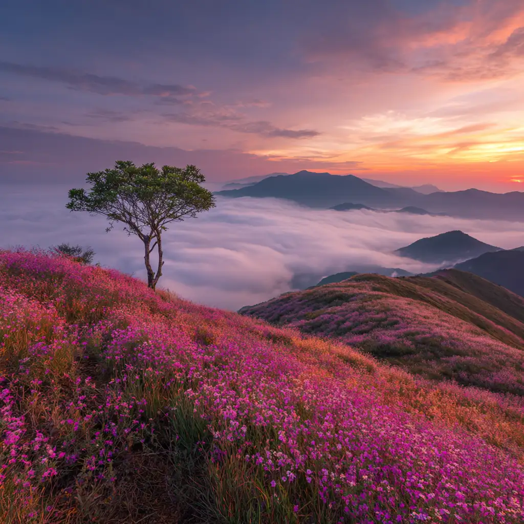 High Mountains And Dense Pink Grasses jigsaw puzzle