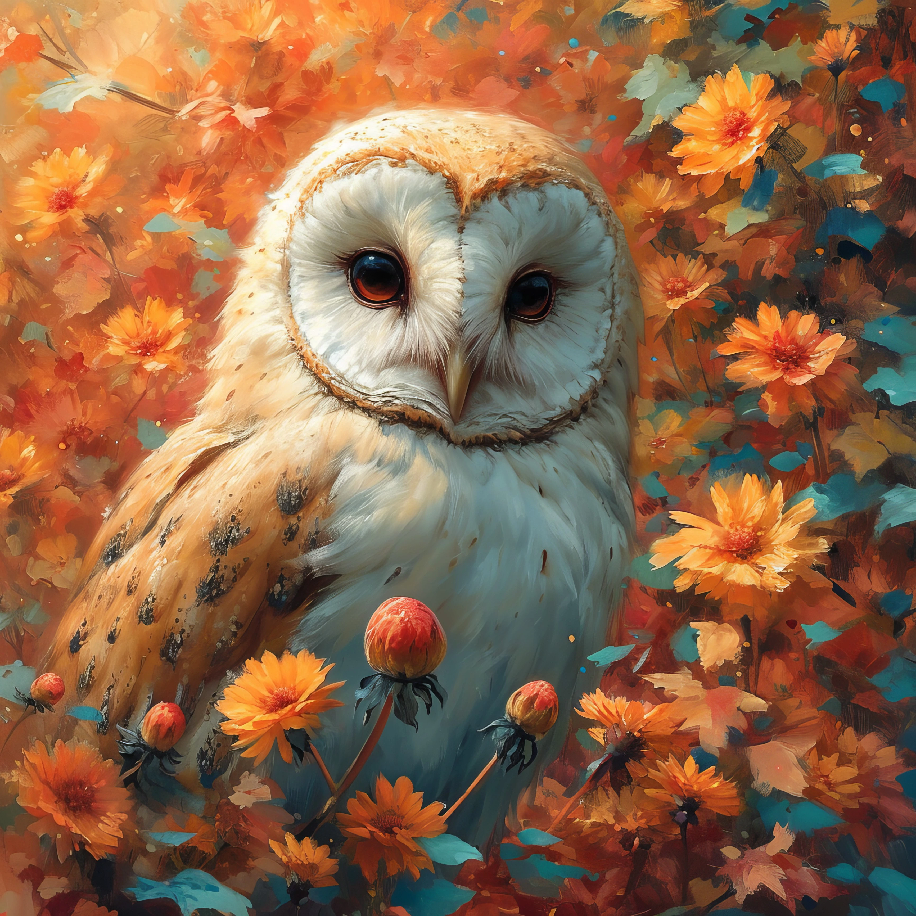 Barn Owl in Autumn Blooms jigsaw puzzle