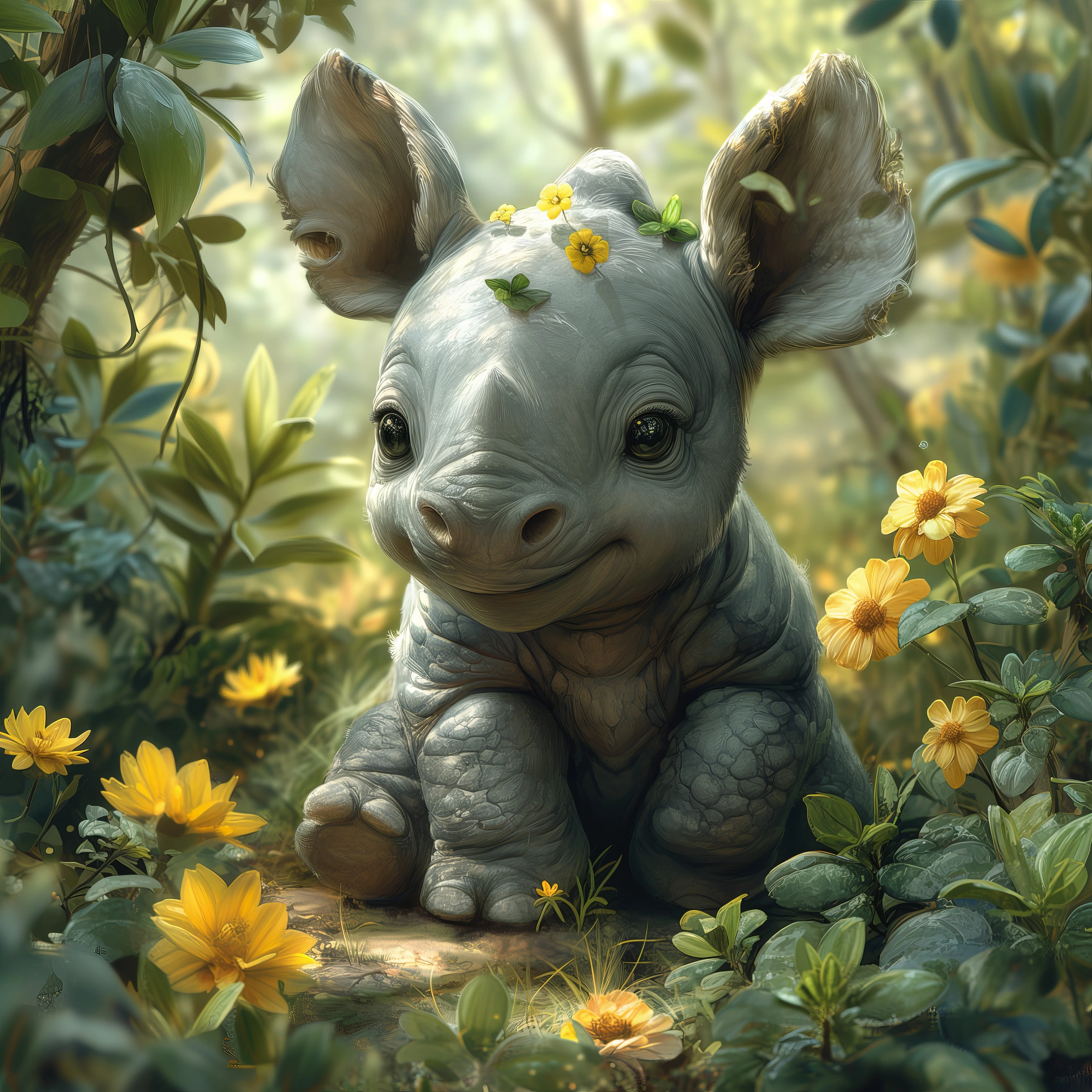 Young Rhino in the Flower Garden jigsaw puzzle