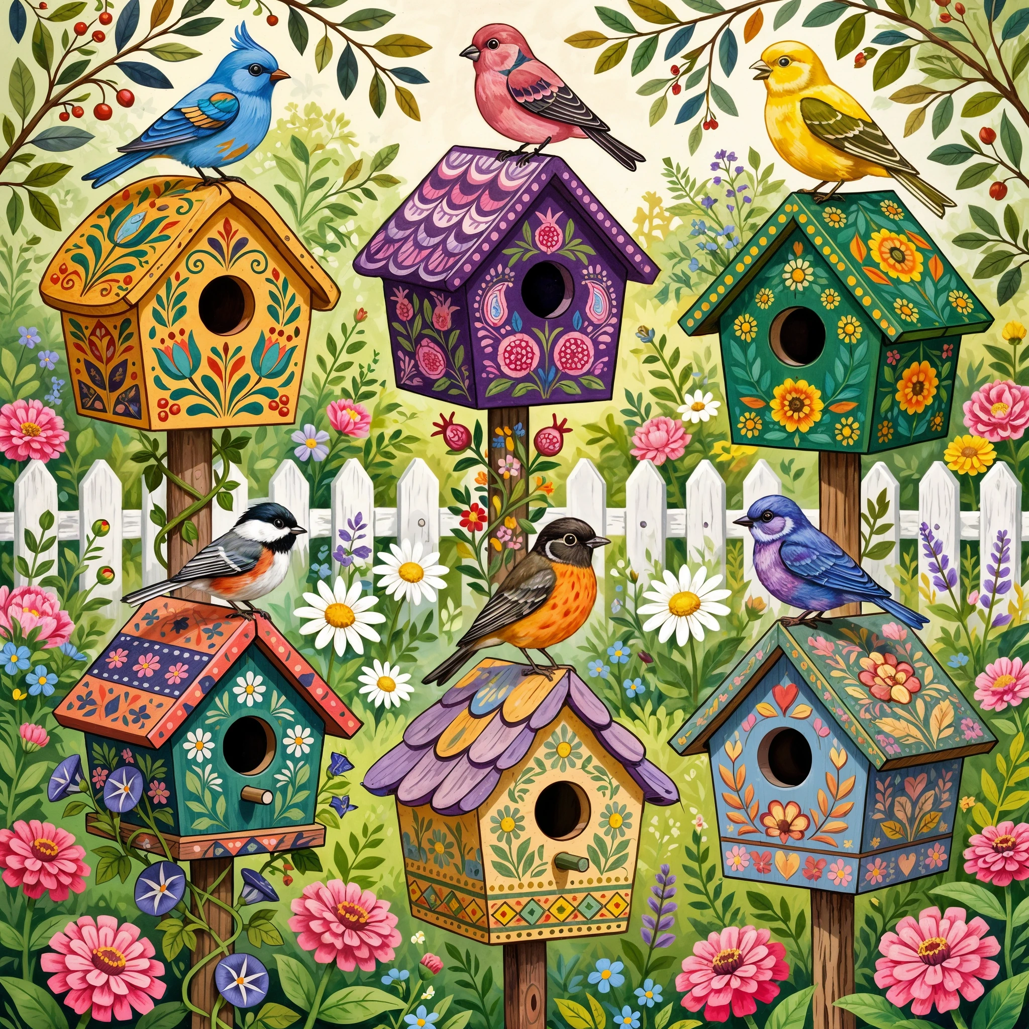 Birdhouses Among the Blooms jigsaw puzzle