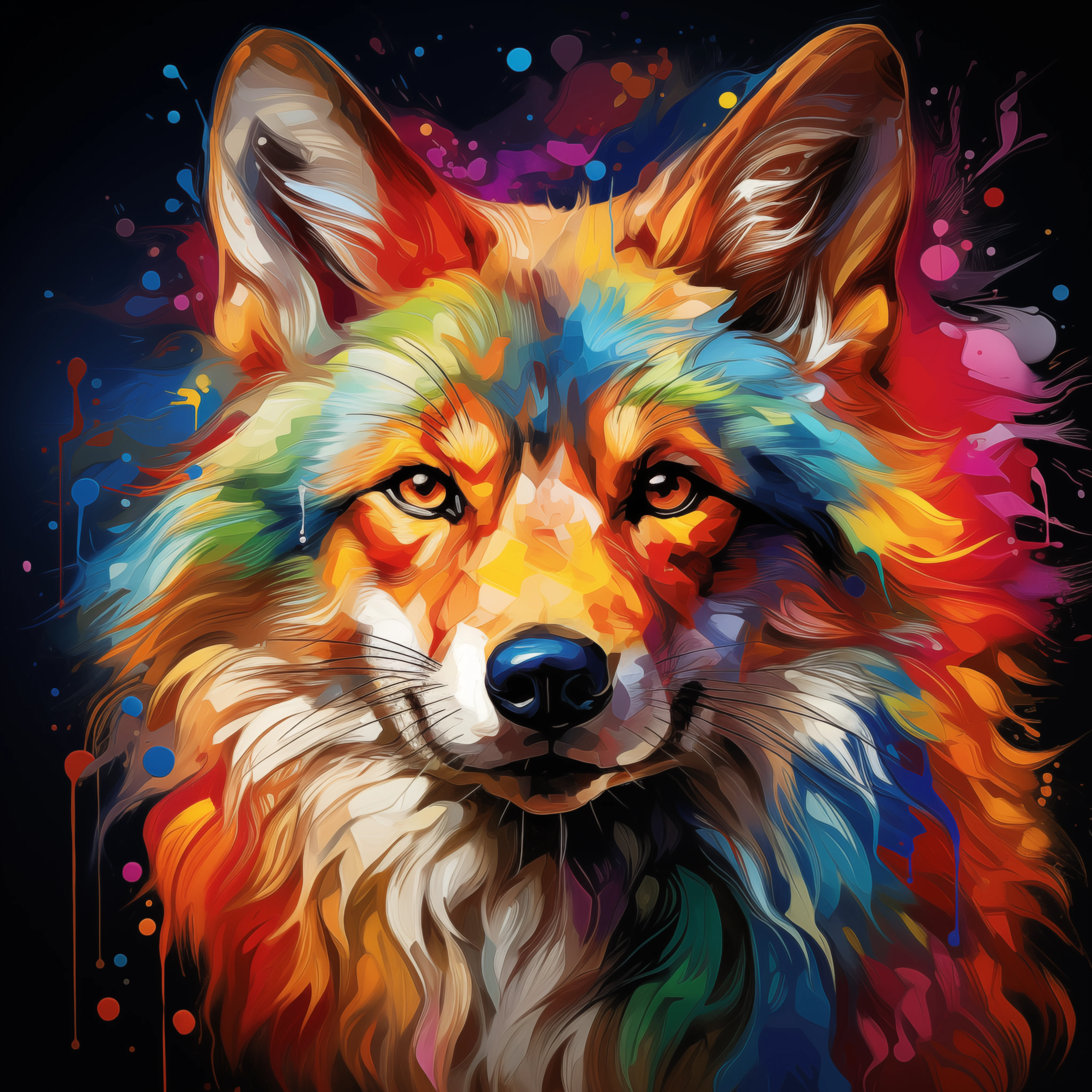 Vibrant Rainbow Coyote Portrait jigsaw puzzle