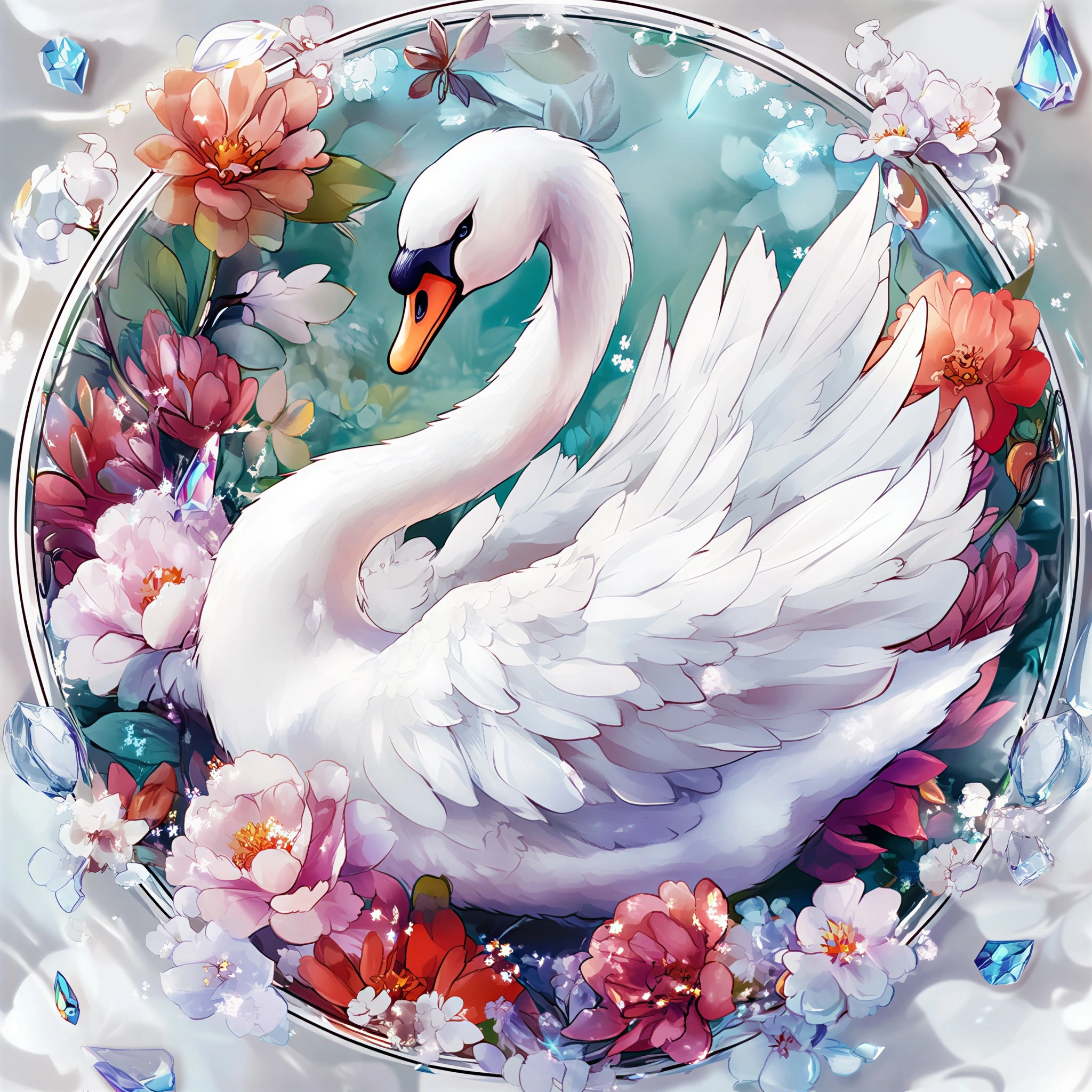 White Swan Among Peonies jigsaw puzzle
