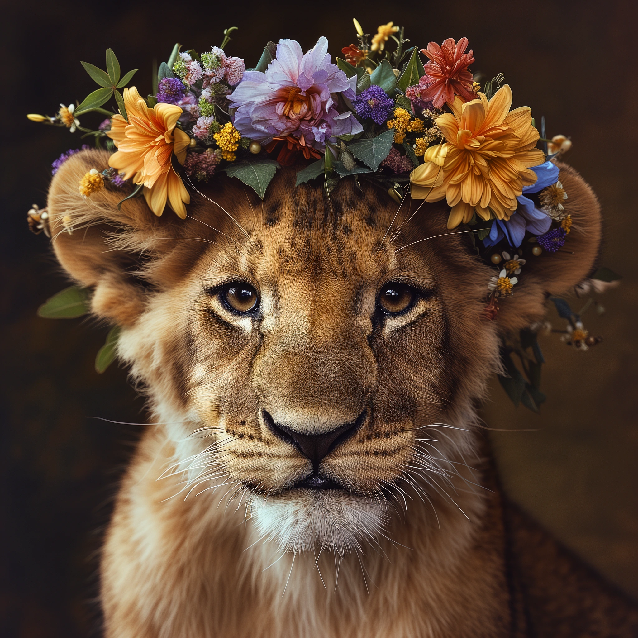Lioness Crowned in Summer Blooms jigsaw puzzle