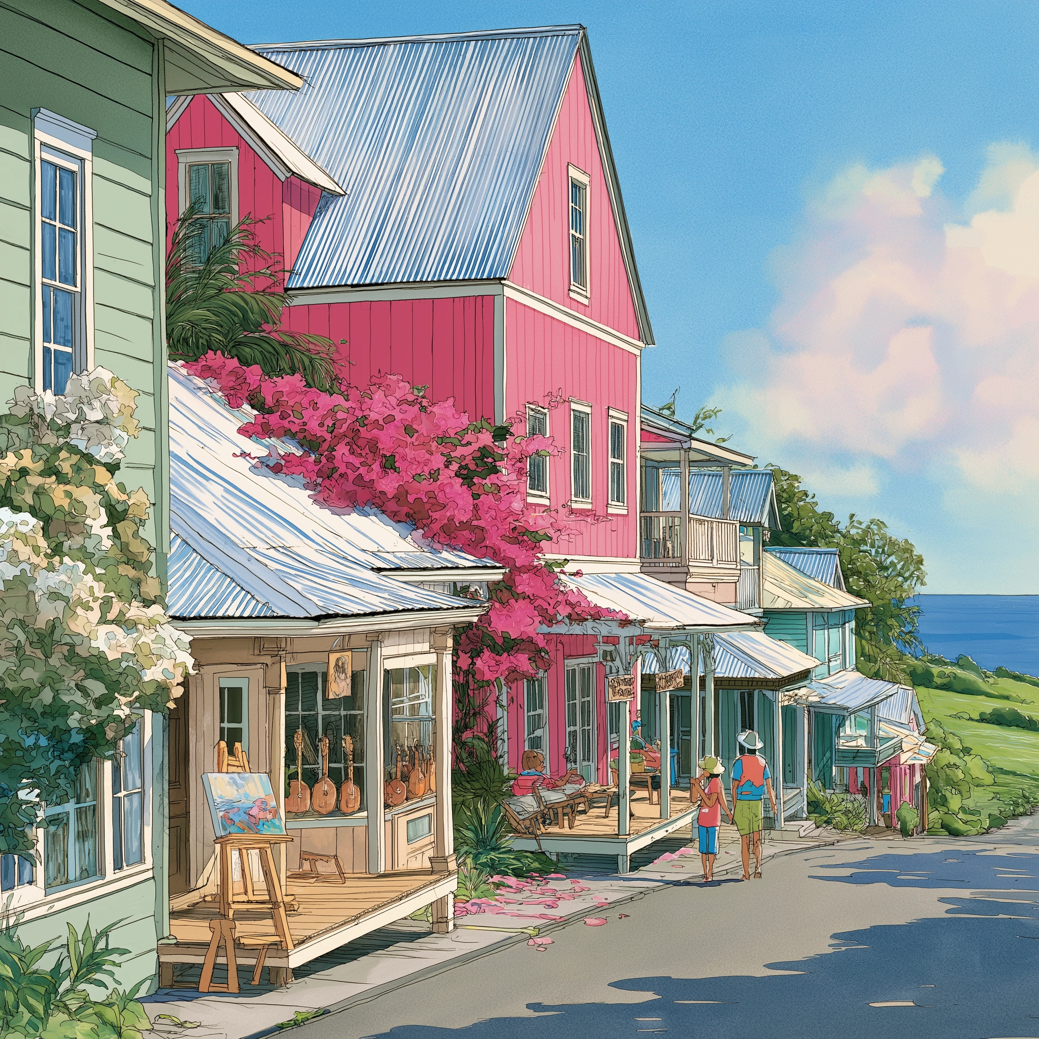 Seaside Cottages with Bougainvillea jigsaw puzzle