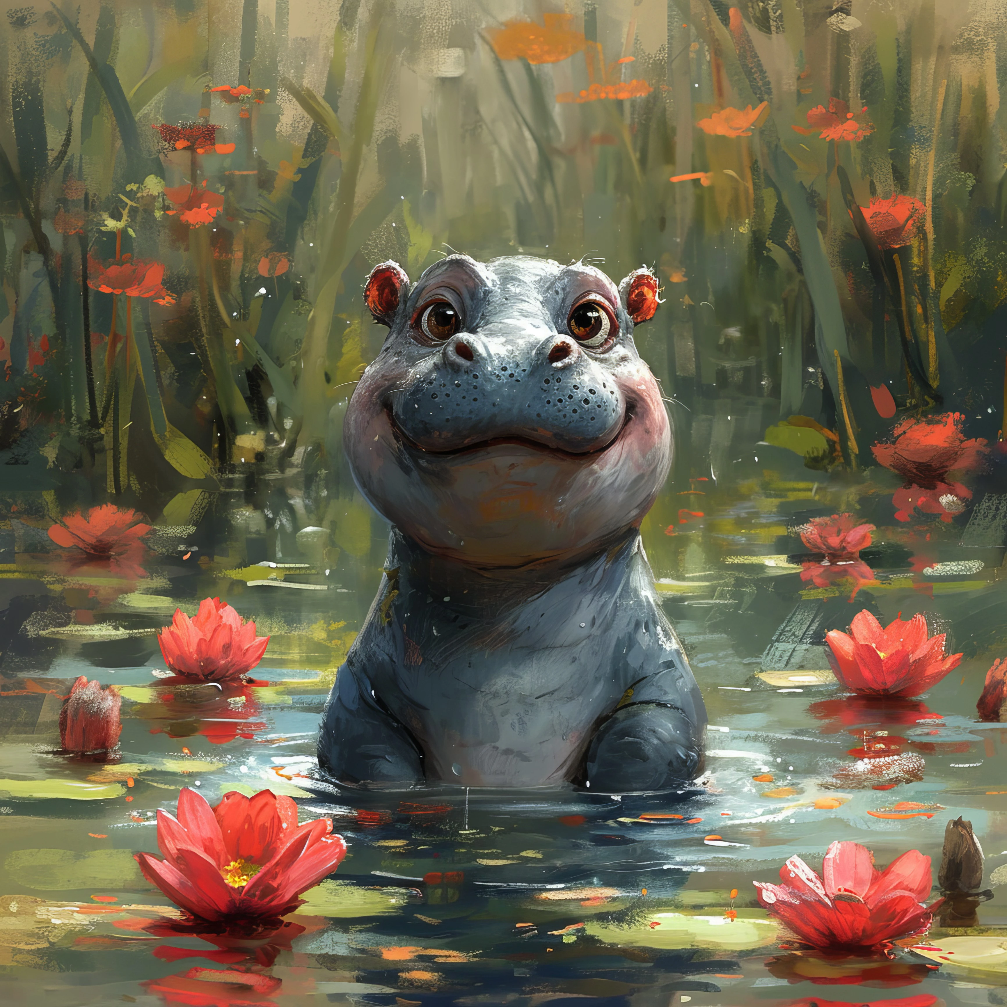 Hippopotamus in Scarlet Lotus Waters jigsaw puzzle