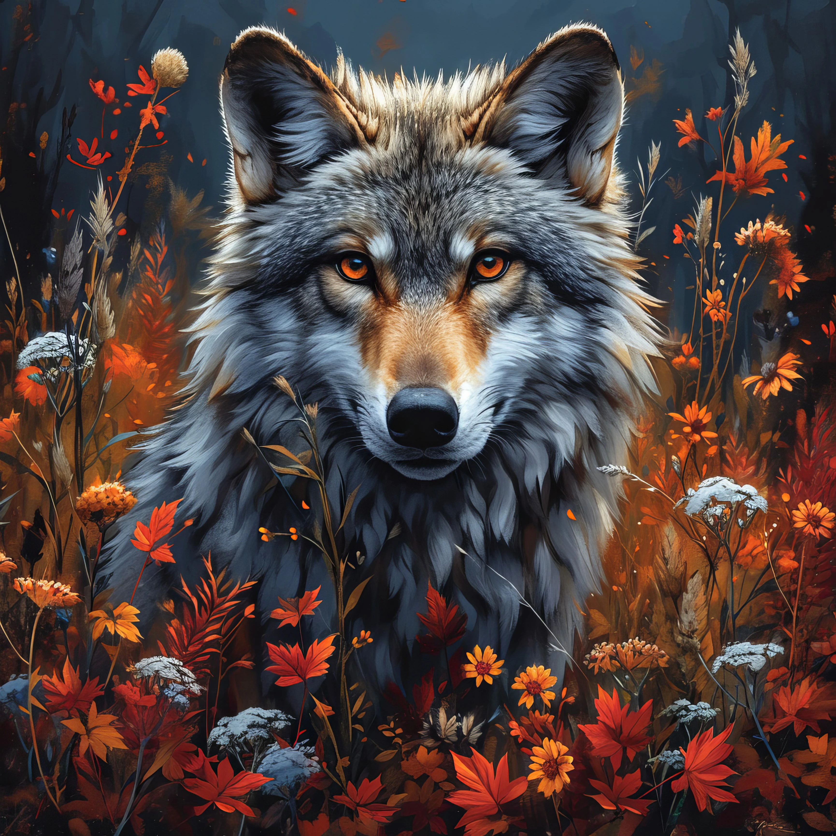 Wolf in the Autumn Wildflowers jigsaw puzzle
