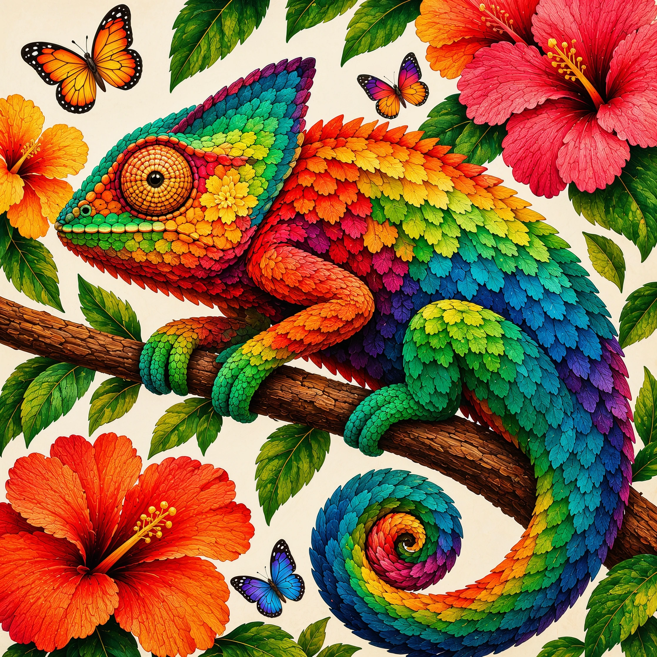 Rainbow Chameleon on the Branch jigsaw puzzle