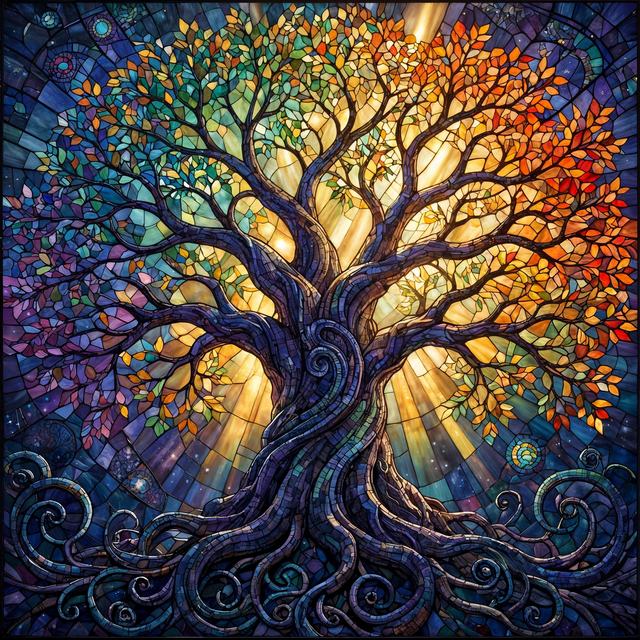 Tree of Light Through Stained Glass jigsaw puzzle