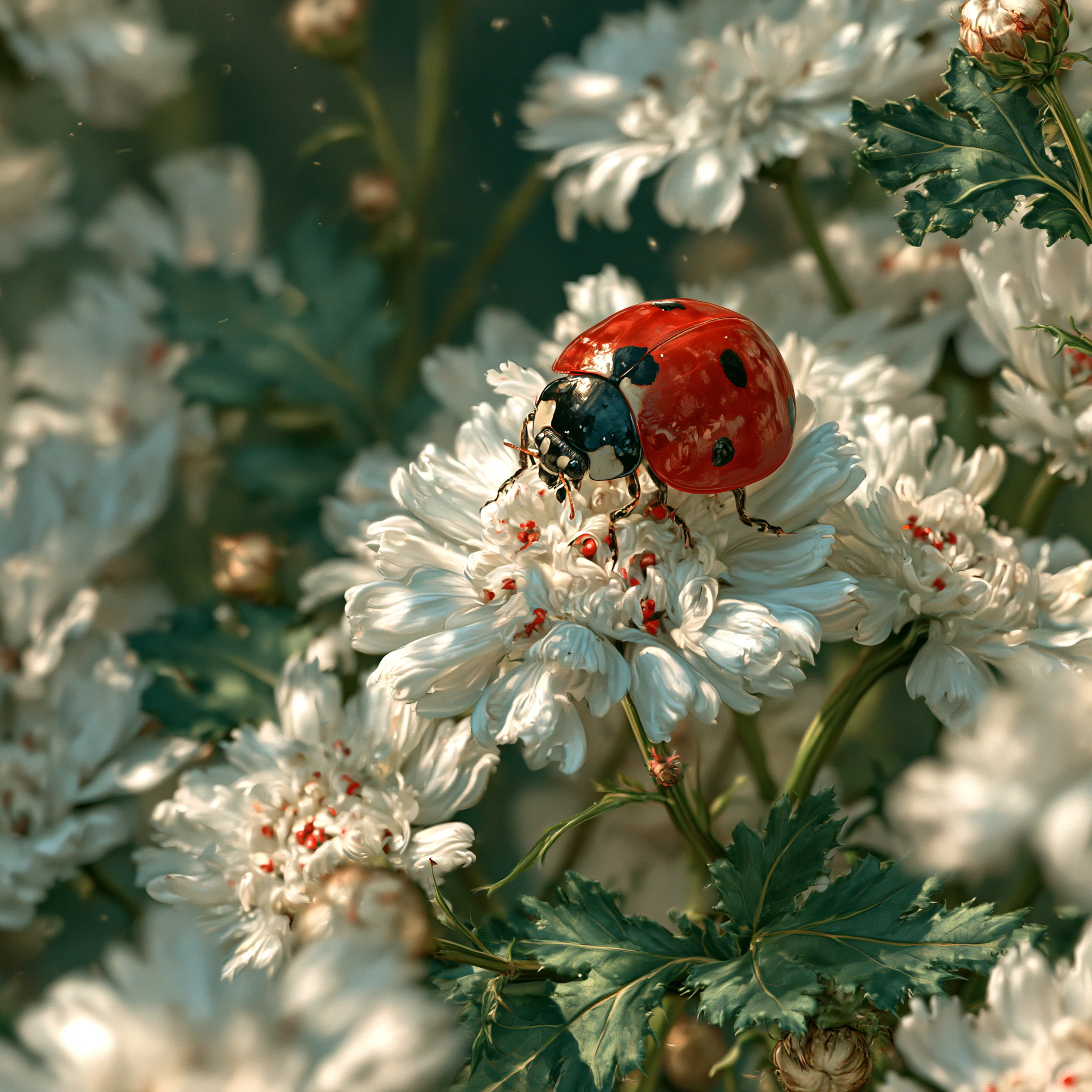 Ladybug on White Flowers jigsaw puzzle
