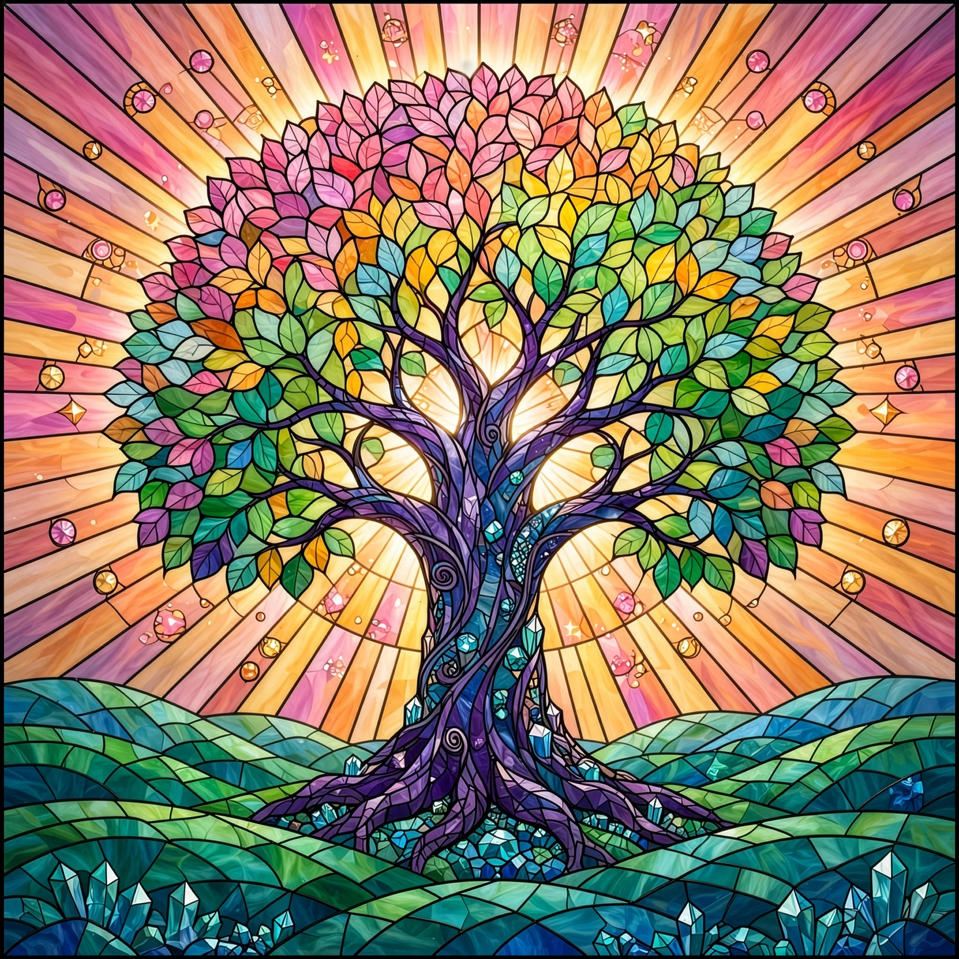 Tree of Life Beneath Rainbow Rays jigsaw puzzle
