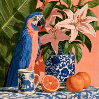 Macaw with Pink Lilies jigsaw puzzle