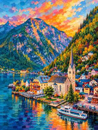 Alpine Village by Autumn Lake jigsaw puzzle