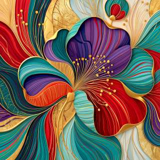 Layered Blooms in Teal and Crimson jigsaw puzzle