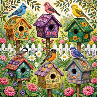 Birdhouses Among the Blooms jigsaw puzzle