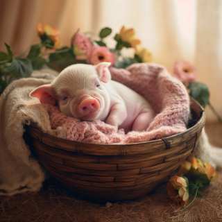 Gentle Piglet in Floral Basket jigsaw puzzle