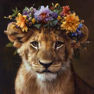 Lioness Crowned in Summer Blooms jigsaw puzzle