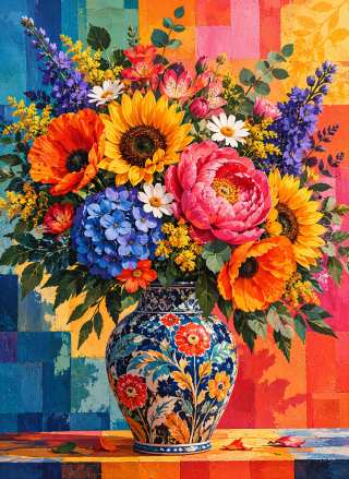 Sunflowers in a Blue Garden Vase jigsaw puzzle