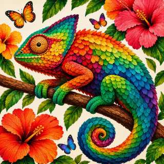 Rainbow Chameleon on the Branch jigsaw puzzle